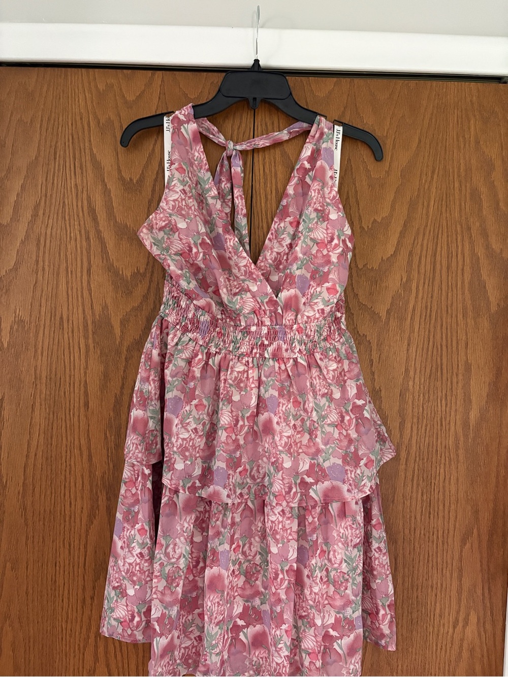 JJs House Pink Floral Print Chiffon Mini Dress